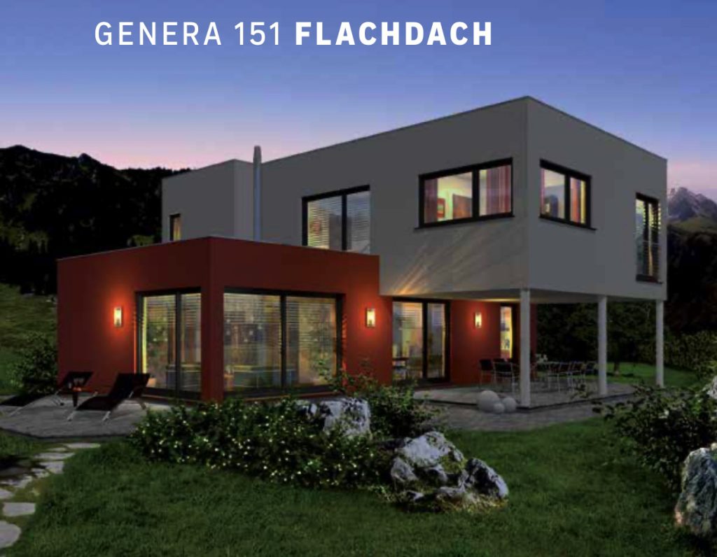 Dieses Bild zeigt das Haas-Familienhaus Genera 151 mit Flachdach.