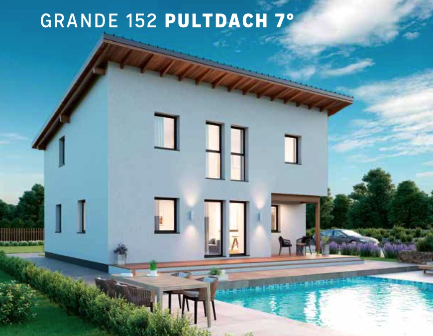 Dieses Bild zeigt das Grande 152 mit Pultdach. Charakteristisch: der Wandrücksprung.